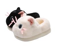ZNEL Plush Cute Cat Animal Slippers for Women - Fuzzy Plush Memory Foam Indoor Non-slip Soles Slide, Machine Washable Cozy House Shoes(38/39 EU, Black-White)