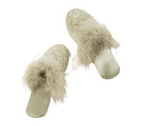 ZNEL Stitching Satin Luxury Silky Flat Slippers Fluffy Furry Feather Slides House Shoes with Memory Foam Anti-Skid Sole for Women Mom Her Ladies Bridesmaid(36/37 EU, Green)