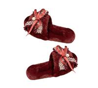 ZNEL Suaves Esponjosas Lazo De Encaje Con Perlas Punta Cerrada Pantuflas Planas Para Mujer Peludas Y Cómodas Suela Antideslizante Zapatillas De Casa(37/38 EU, Red)