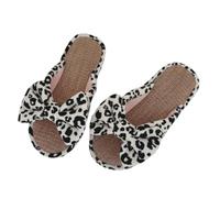 ZNEL Women Leopard Printed Linen Slide Slippers Breathable Sandals,Open-Toe,Non-slip,Soft Bottom,Casual Home Wear Shoes(38/39 EU, White)