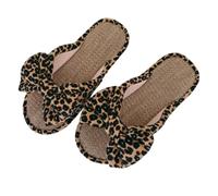ZNEL Women Leopard Printed Linen Slide Slippers Breathable Sandals,Open-Toe,Non-slip,Soft Bottom,Casual Home Wear Shoes(36/37 EU, Brown)