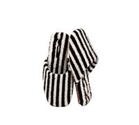 ZNEL Women Men Closed-Toe Fluffy Fur Stripe Slippers Soft Plush and Comfortable Memory Foam Bedroom Home Shoes Suitable for All Seasons(40/41 EU, Black)