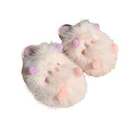 ZNEL Women's Comfy Fuzzy Scuff Plush Monster Slippers Indoor Outdoor Soft Memory Foam Faux Fur Lined Easy On/Off Home Shoes(36/37 EU, White)