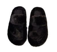 ZNEL Women's Cozy Fluffy Furry Memory Foam Thong Flip Flops House Indoor Slippers Plush Lining Anti-Skid 4cm Thick Sole Slide Shoes(38 EU, Black)