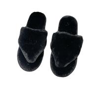 ZNEL Women's Fuzzy Fluffy House Slippers Cute Plush Flip-flops Memory Foam Band Slip on Shoes Indoor Outdoor Open Toe Sandals(41/42 EU, Black)