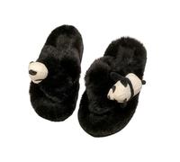 ZNEL Women's Fuzzy Fluffy House Slippers Cute Plush Memory Foam Anti-Skid 7cm Thick Sole Shoes Panda Cross Band Indoor Outdoor Open Toe Sandals(40/41 EU, Black)