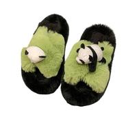 ZNEL Women's Fuzzy Fluffy House Slippers Cute Plush Memory Foam Anti-Skid 7cm Thick Sole Shoes Panda Cross Band Indoor Outdoor Open Toe Sandals(40/41 EU, Green)