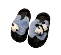 ZNEL Women's Fuzzy Fluffy House Slippers Cute Plush Memory Foam Anti-Skid 7cm Thick Sole Shoes Panda Cross Band Indoor Outdoor Open Toe Sandals(40/41 EU, Blue)