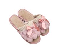 ZNEL Women's Fuzzy Fluffy Slippers with Lace Bow Butterfly Tie Plush Band Memory Foam Non-slip House Shoes Open Toe Slide Sandals(40/41 EU, Pink1)