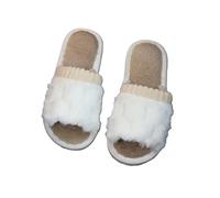 ZNEL Women's Fuzzy Fluffy Slippers with Lace Bow Butterfly Tie Plush Band Memory Foam Non-slip House Shoes Open Toe Slide Sandals(36/37 EU, White2)