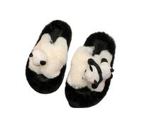 ZNEL Women's Fuzzy Memory Foam Slippers Panda Cross Band Cozy Plush Fluffy Furry Open Toe House Shoes Indoor Outdoor Anti-Skid 4cm Thick Sole Slide(40/41 EU, White)
