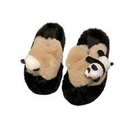 ZNEL Women's Fuzzy Memory Foam Slippers Panda Cross Band Cozy Plush Fluffy Furry Open Toe House Shoes Indoor Outdoor Anti-Skid 4cm Thick Sole Slide(38/39 EU, Khaki)