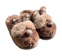ZNEL Women's Men's Cute Bunny Animals Slippers Interesting Comfortable Furry Soft Rabbit Head Plush Winter Season Keep Warm Home Shoes(38/39 EU, Dark Brown)