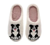 ZNEL Women's Men's Cute Shepherd Dog Print Fuzzy Animal Slippers Memory Foam Soft Plush Warm Non-slip Fleece Shoes for Indoor Outdoor(44/45 EU, Border Collie)