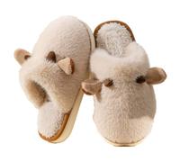 ZNEL Women's Men's Fuzzy Slippers Cute Cat Deer Ears Shape Soft Cozy Warm Anti-Slip Soles Indoor Fluffy Home Shoes for Christmas(40/41 EU, Khaki)