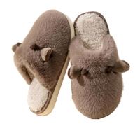 ZNEL Women's Men's Fuzzy Slippers Cute Cat Deer Ears Shape Soft Cozy Warm Anti-Slip Soles Indoor Fluffy Home Shoes for Christmas(44/45 EU, Coffee)