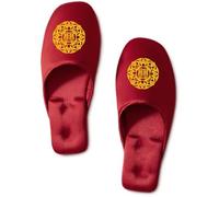 ZNEL Women's Men's Gold Pattern Printed Satin Closed-Toe House Slippers Comfortable Silk Bottom Non-slip Slides Lightweight Shoes(42/43 EU, Flower)