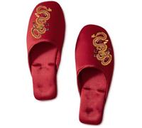 ZNEL Women's Men's Gold Pattern Printed Satin Closed-Toe House Slippers Comfortable Silk Bottom Non-slip Slides Lightweight Shoes(44/45 EU, Dragon)