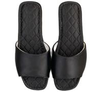 ZNEL Women's Men's Open Toe Pure Color Satin Slippers Non Slip Bridal Flips Wedding Home Flops Hand Sewn Quilting Flat Slide Home Shoes(38/39 EU, Black)