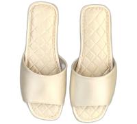 ZNEL Women's Men's Open Toe Pure Color Satin Slippers Non Slip Bridal Flips Wedding Home Flops Hand Sewn Quilting Flat Slide Home Shoes(38/39 EU, Gold)
