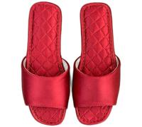 ZNEL Women's Men's Open Toe Pure Color Satin Slippers Non Slip Bridal Flips Wedding Home Flops Hand Sewn Quilting Flat Slide Home Shoes(38/39 EU, Red)
