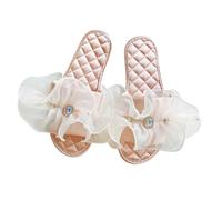 ZNEL Women's Open Toe Slippers Transparent Mesh Bling Rhinestone Square Decoration Satin Stitching Sole Indoor Breathable Flat Sandals (37/38 EU, Pink)