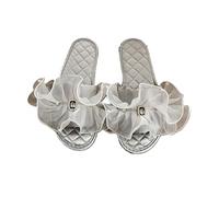 ZNEL Women's Open Toe Slippers Transparent Mesh Bling Rhinestone Square Decoration Satin Stitching Sole Indoor Breathable Flat Sandals (37/38 EU, Gray)