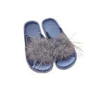ZNEL Women's Satin Open-Toe Furry Fuzzy Slippers Fluffy Feather Cross Band Slides Memory Foam Indoor Bedroom House Sandal Shoes(40/41 EU, Blue)