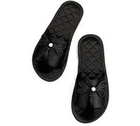 ZNEL Women's Satin Open-Toe Tassel Chinese Knot with Pearls Flat Slippers Handmade Silky Quilting House Shoes Slides Wedding Flip-Flops Sandals(40/41 EU, Black)