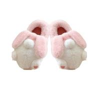 ZNEL Women's Slippers Cute Rabbit Butt Tail Bunny Warm Plush Comfortable Indoor Anti Slip Home Thick Sole Winter Soft Cotton Shoes(36/37 EU, B-Pink)