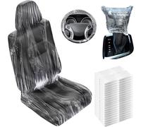 ZNFDOS JCUQGDOO 30 Pack Transparent Plastic Car Seat Covers, Includes 10 Gear Covers, 10 Steering Wheel Covers, 10 Driving Chair Covers, Waterproof Dustproof Disposable for Full Car Protection