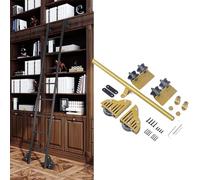 ZNGEPHAP 3.3ft-24ft Sliding Library Ladder Hardware Kit, Gold Round Tube Carbon Steel Rolling Track Rail with Floor Roller Wheels (6.6ft/200cm Track Kit)