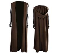 Zngewcv Jedi Cosplay Costume Mens Brown Sleeveless Hooded Cloak Robe Knight Anakin Halloween Outfit Wizard Uniform Suit (Brown, Large)