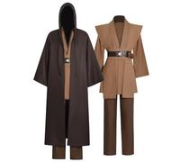 Zngewcv Mens Anakin Skywalker Costume Knight Brown Tunic Cape Hooded Cloak Robe Jedi Uniform Suit Halloween Cosplay Outfit (Brown Full Set, 3X-Large)