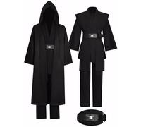 Zngewcv Mens Cosplay Costume Black Tunic Hooded Cloak Robe Uniform Suit Halloween Outfit, Black Full Set, XL