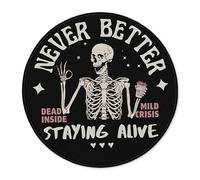 ZNGFON Halloween Staying Alive Skeleton Drink Coffee Round Gaming Mouse Pad, Funny Skeleton Small Round Mousepads for Desk Home Office Computers Laptop Accessories, Goth Gifts for Women, 7.9x7.9 Inch
