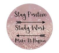 ZNGFON Inspirational Quote Pink Sparkles Glitter Round Gaming Mouse Pad, Stay Positive Work Hard and Make It Happen Motivational Mousepads for Desk Office Computers Laptop Accessories, 7.9x7.9 Inch