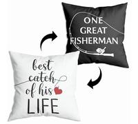ZNGFON ONE Great Fisherman Best Catch of his Life Funny Couples Reversible Pillowcase Wedding Anniversary for Couple Friend Lovers Throw Pillow Covers 18x18 Inch