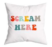ZNGFON Scream Here Funny Weird Decor Throw Pillow Covers 18x18，Funky Throw Pillow Covers Colorful Office Decor（White）