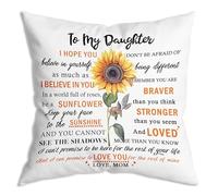 ZNGFON to My Daughter Braver Than You Think Stronger Sunflower Color Word Throw Pillow Covers 18x18 inch Gifts from Mom to Daughter for Birthday/Valentine's Day/Thanksgiving Day