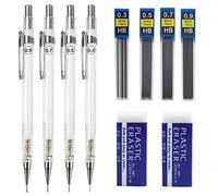 Zngou 10Pcs Mechanical Pencil Set 0.3 0.5 0.7 0.9mm Hb Mechanical Pencil Automatic Pencil Architecture Propelling Pencil Drafting Clutch Pencil Lead Refills Eraser Art Drawing Writing Sketching