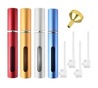 Zngou 4Pcs Refillable Travel Perfume Atomiser 5ml Spray Bottle Portable Mini Atomizer Empty Fragrance Bottles Containers with Funnel Dispenser for Aftershave, Blue,gold,red