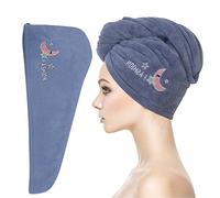 Zngou Hair Drying Cap, Towel Juice Cat Wrap Microfiber Towels Super Absorbent with Button Bath Head Turban for Women Girls Long Hair, Blue, 25 x 65 cm