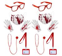 Zngou Halloween Bloody Nurse Costume Accessory Set | Scary Zombie Nurse Accessories with Blood Gloves, Stethoscope, Face Mask, ID Badge, Glasses Frame for Festival Party Cosplay