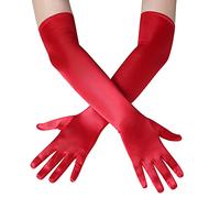 Zngou Long Elbow Satin Gloves for Women, Red, 20.5 Inch, Evening Opera Wedding Party Fancy Dress 1920s Style