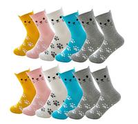 Zngou UOWAN 6 Pairs Funny Cat Socks, Women Cotton Casual Funky Novelty Cute Animal Paw Crew Socks Comfortable Colorful Creative Animal Pattern Socks Lover Gifts Socks for Ladies Girls