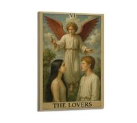 ZNHSzzQ Card The Lovers, Figures with Angel, Delicate Realistic Painted Poster Wall Art Canvas Poster Modern Painting for Living Room Bed Room 20x30inch(50x75cm) Frame-style