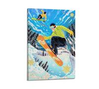 ZNHSzzQ Chinese - Trend - Styled Snowboard Stunts Poster Wall Art Canvas Poster Modern Painting for Living Room Bed Room 24x36inch(60x90cm) Frame-style