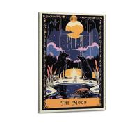 ZNHSzzQ Wolves Under Moon And Creature in Water in Flat Coloring Poster Wall Art Canvas Poster Modern Painting for Living Room Bed Room 24x36inch(60x90cm) Frame-style