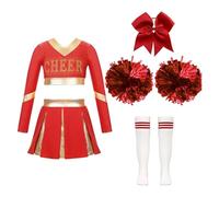 ZNJAMN Cheerleader Costume child child Cheerleading Uniform Dress With Flower Balls Sets Children Cheering Team Dance Outfits Cheerleader Costumes Dancewear(A Red A,12)